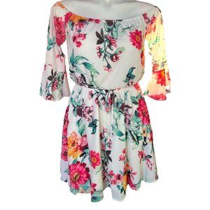 Windsor Womens Dress size S Floral Off Shoulder Elastic Waist White & Multicolor
